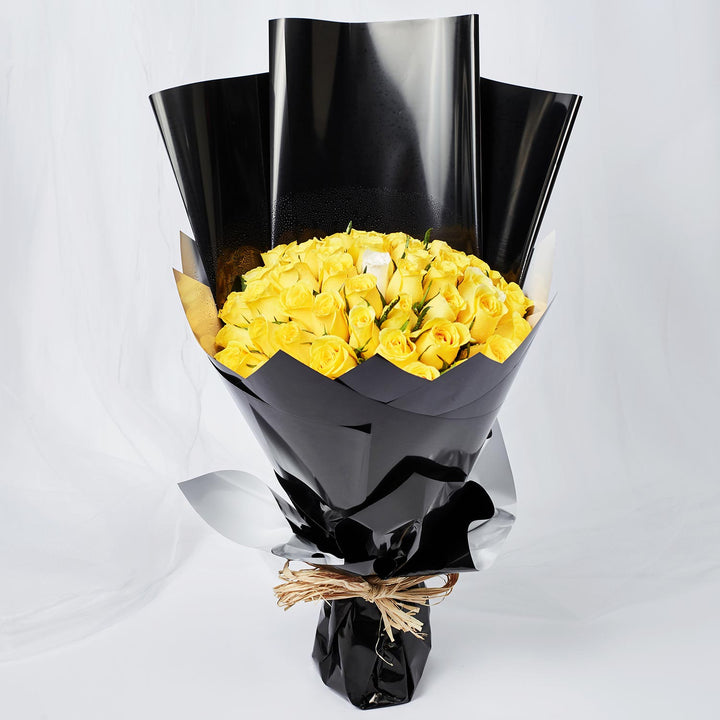 Enticing Yellow White Roses Beautifully Tied Bouquet