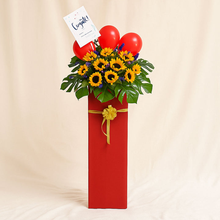 Blooming Mixed Flowers Red Cardboard Stand