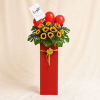 Blooming Mixed Flowers Red Cardboard Stand