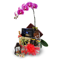 Pudina Orchid - Halal Food Hamper Gift w Phalaenopsis Orchid
