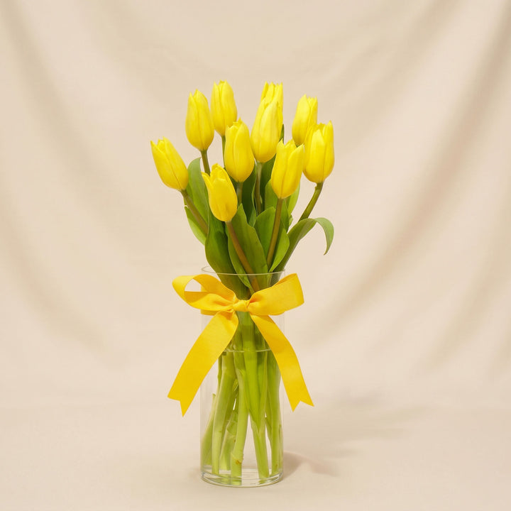 Serene Yellow Tulips Glass Vase