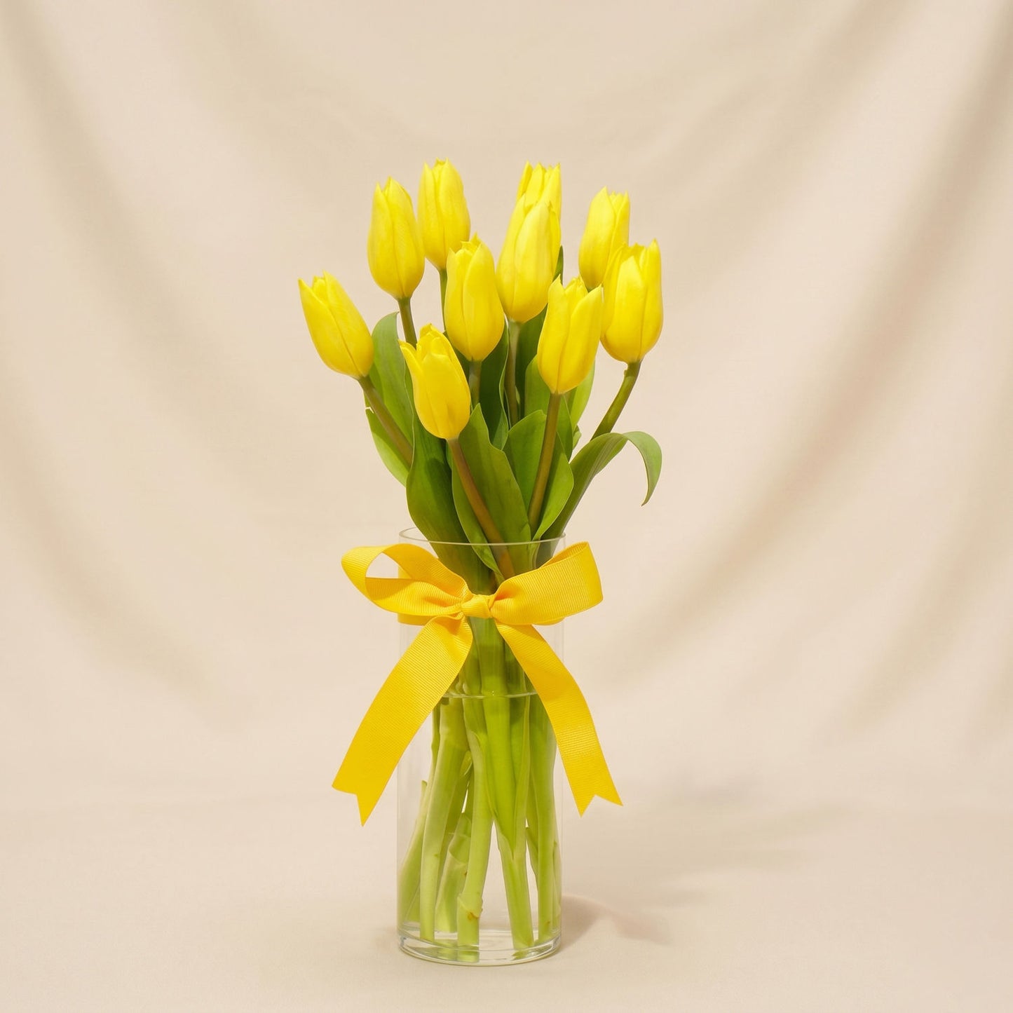 Serene Yellow Tulips Glass Vase