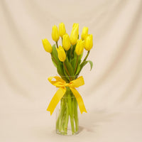Serene Yellow Tulips Glass Vase