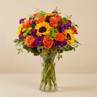 Vibrant Mixed Flowers Glass Vase